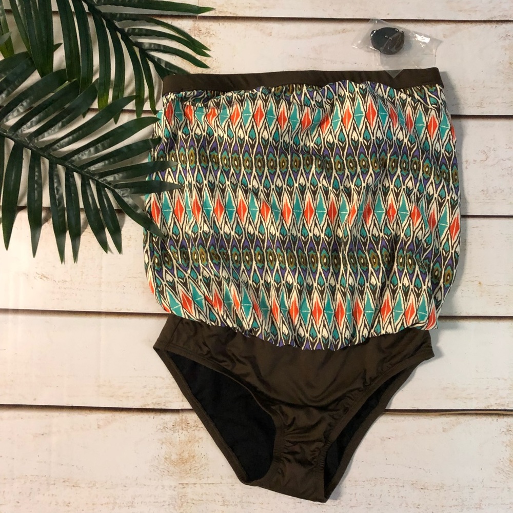 Women's Tribal Print Blouson One Piece Swimsuit